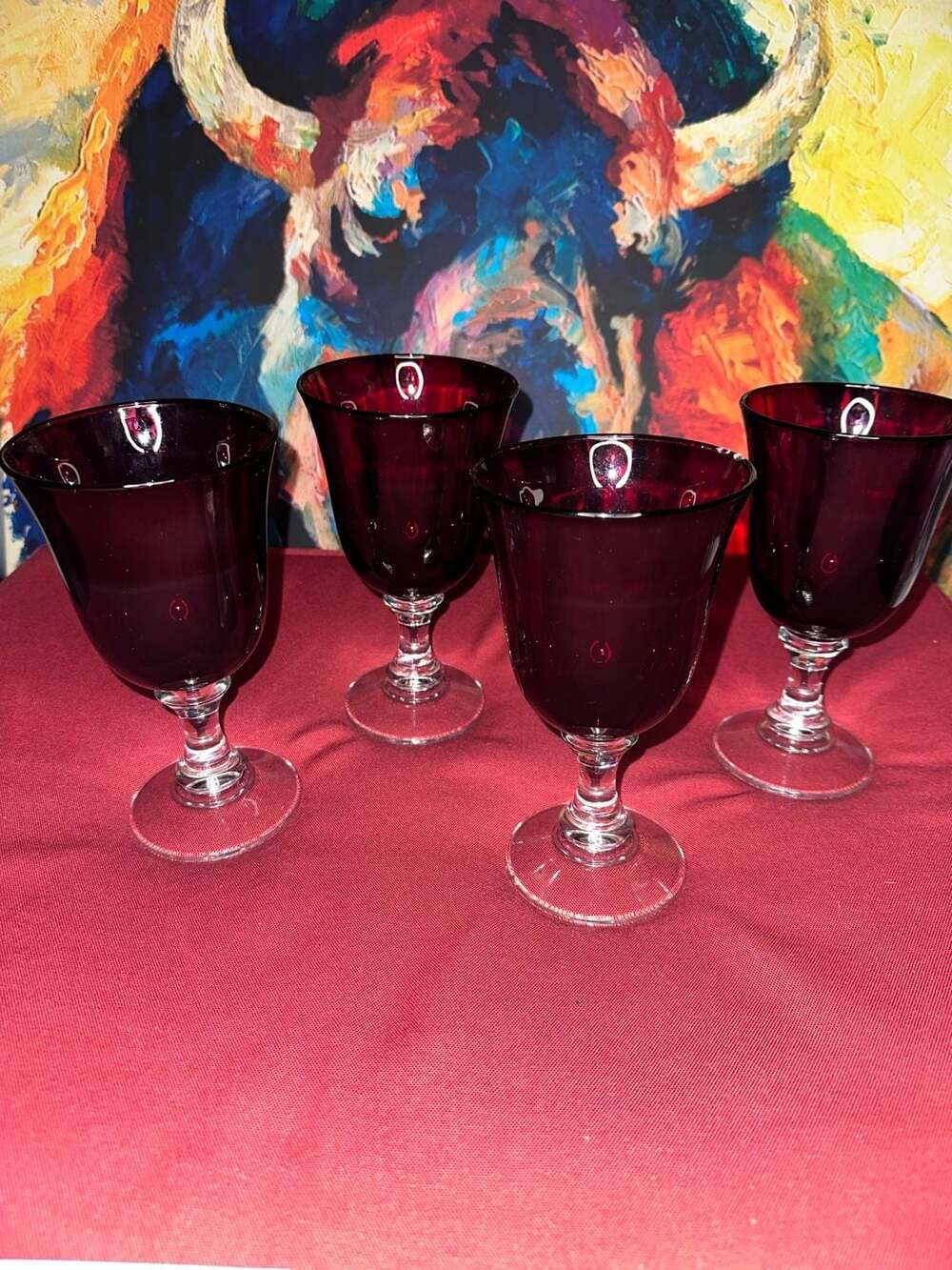 Cristal D'Arques Durand Casual Settings Ruby Red Goblet Set Of 4